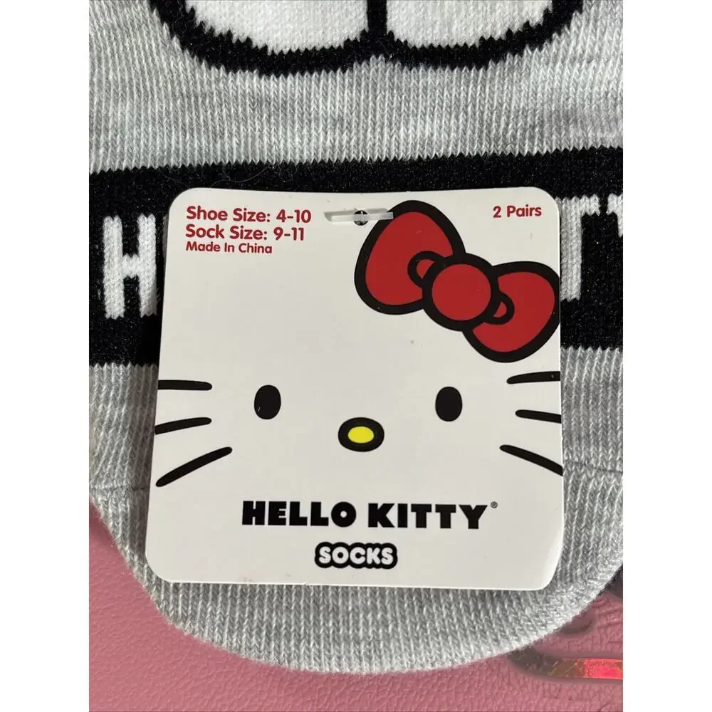Hello Kitty 2 Pack Pair No Show Socks Gray Rainbow Pink 2024 Sanrio Bow Glasses